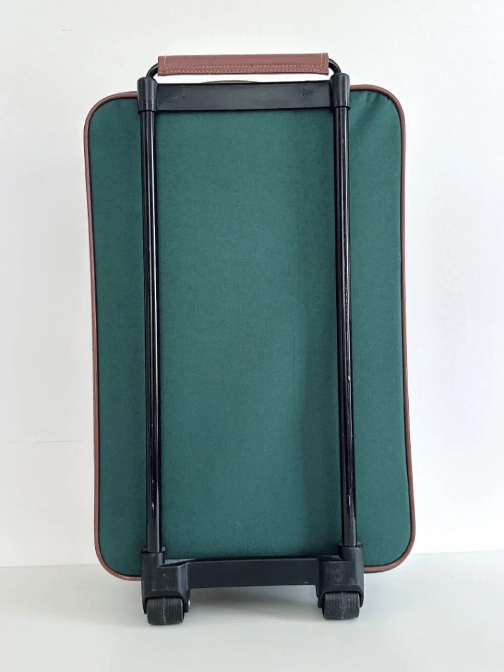 VINTAGE POLO RALPH LAUREN SUITCASE HUNTER GREEN CANVAS DESIGN BROWN LEATHER TRIM